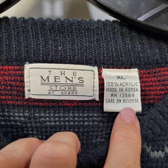 VTG 90s The Mens Store At Sears Sweater XL Black Aztec Western Geometric Grandpa - Picture 5 of 6